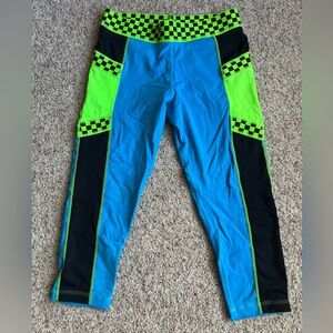 Zumba Fitness Performance Capri Leggings - Blue with Neon Green Accents